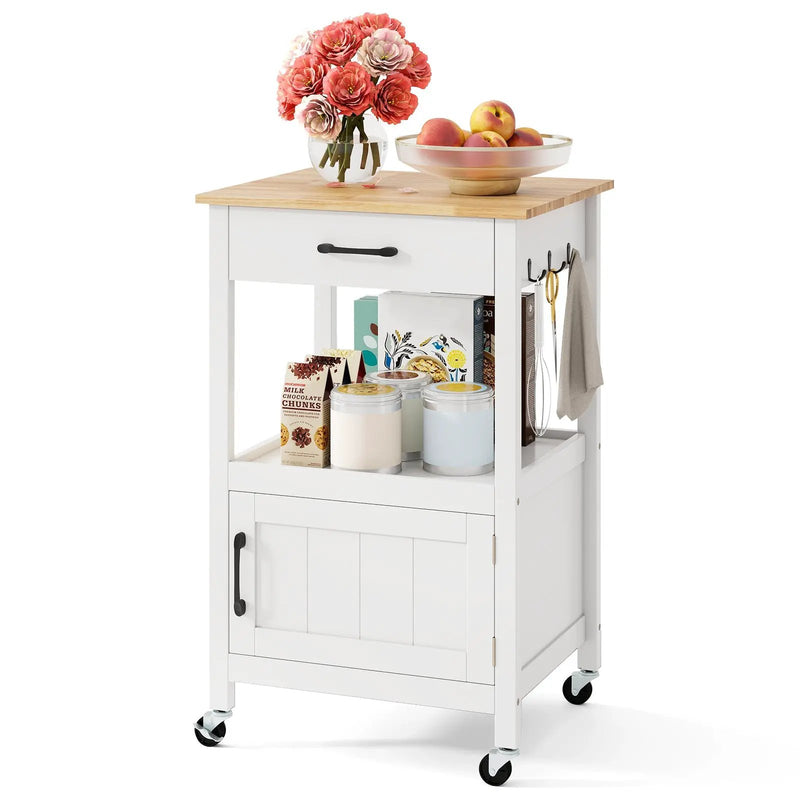 Rolling Kitchen Island Cart with Drawer and Side Hooks by DirectDeals