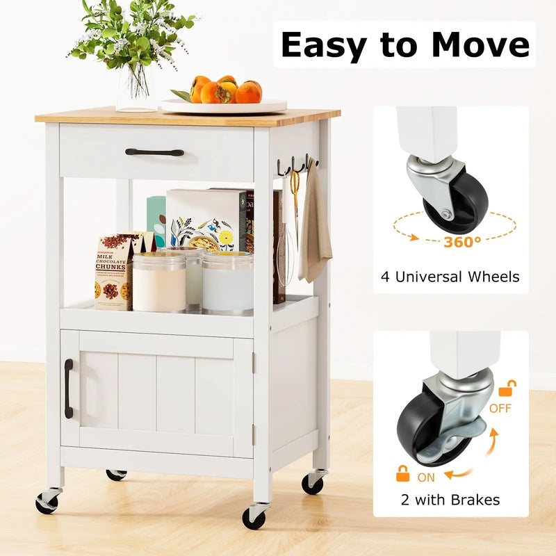 Rolling Kitchen Island Cart with Drawer and Side Hooks by DirectDeals