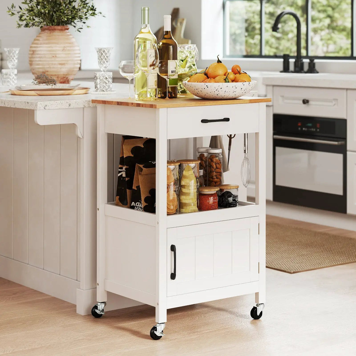 Rolling Kitchen Island Cart with Drawer and Side Hooks, photo 11 of 16
