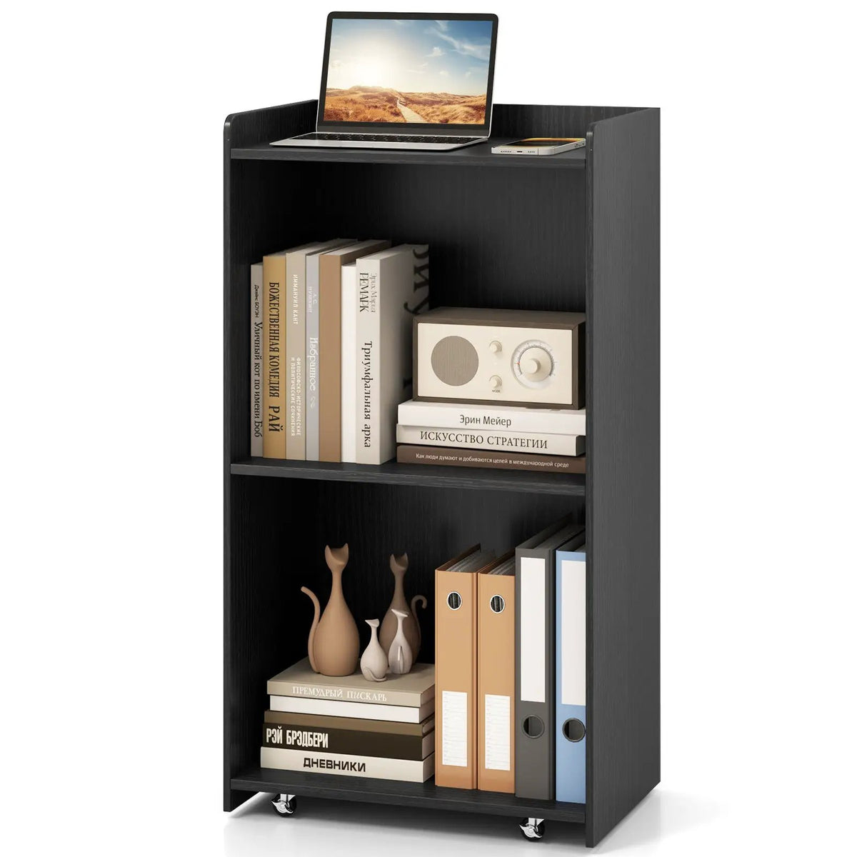 Rolling Podium Stand with 2 Shelves and Lockable Wheels, photo 4 of 9
