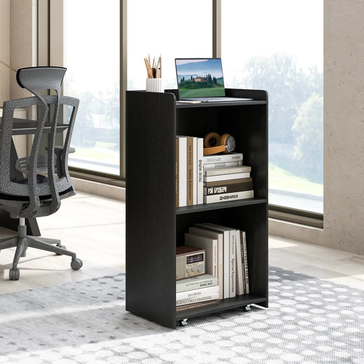 Rolling Podium Stand with 2 Shelves and Lockable Wheels, photo 2 of 9