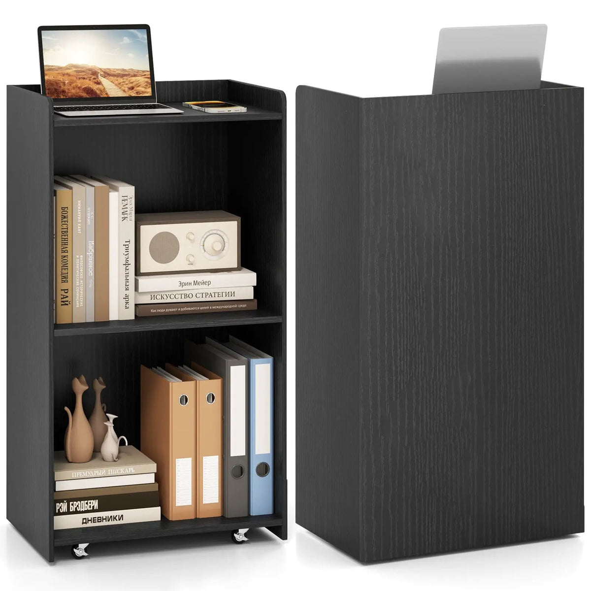 Rolling Podium Stand with 2 Shelves and Lockable Wheels, photo 6 of 9