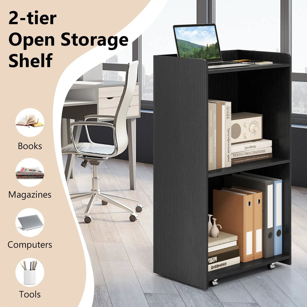 Rolling Podium Stand with 2 Shelves and Lockable Wheels, photo 8 of 9