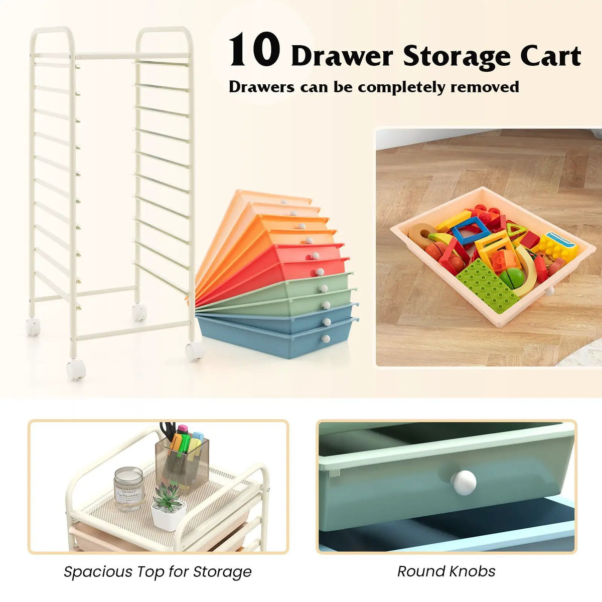 10 Drawer Rolling Storage Cart Organizer with 4 Universal Casters, photo 6 of 20