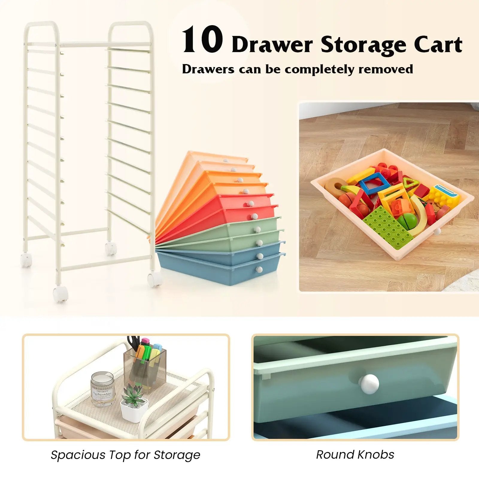 10 Drawer Rolling Storage Cart Organizer with 4 Universal Casters by DirectDeals