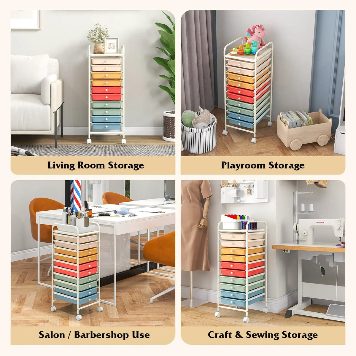 10 Drawer Rolling Storage Cart Organizer with 4 Universal Casters, photo 8 of 20