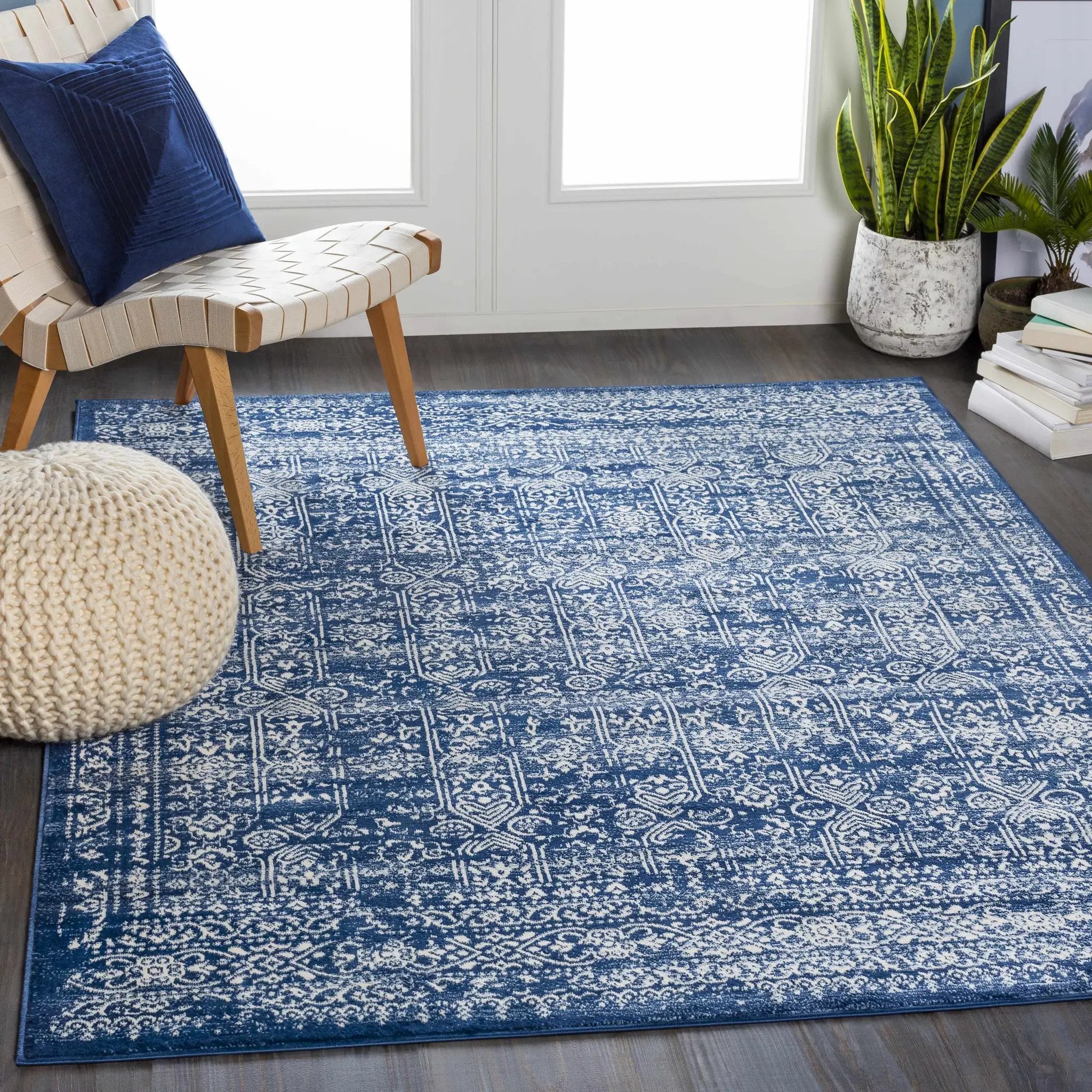 Michie Dark Blue Area Rug by Hauteloom