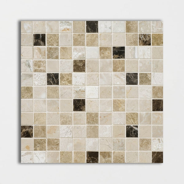 Geneve Dark, Rome Dark Blend Polished 1x1 Marble Mosaics 12x12