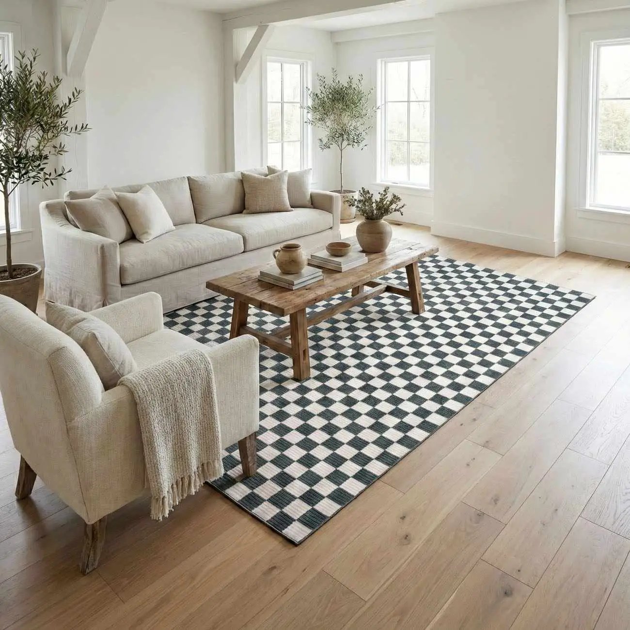 Kaysar Oil Green Checkered Washable Area Rug by Boutique Rugs