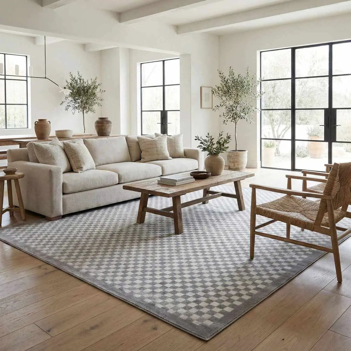 Gaiwan Cream Gray Washable Area Rug, installed in a room