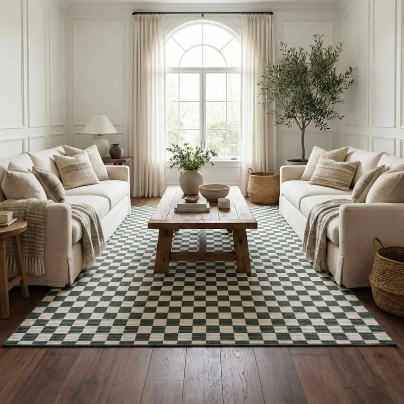 Kaysar Oil Green Checkered Washable Area Rug by Boutique Rugs