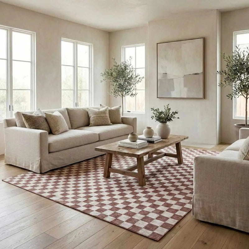Kaysar Brown Checkered Washable Area Rug by Boutique Rugs