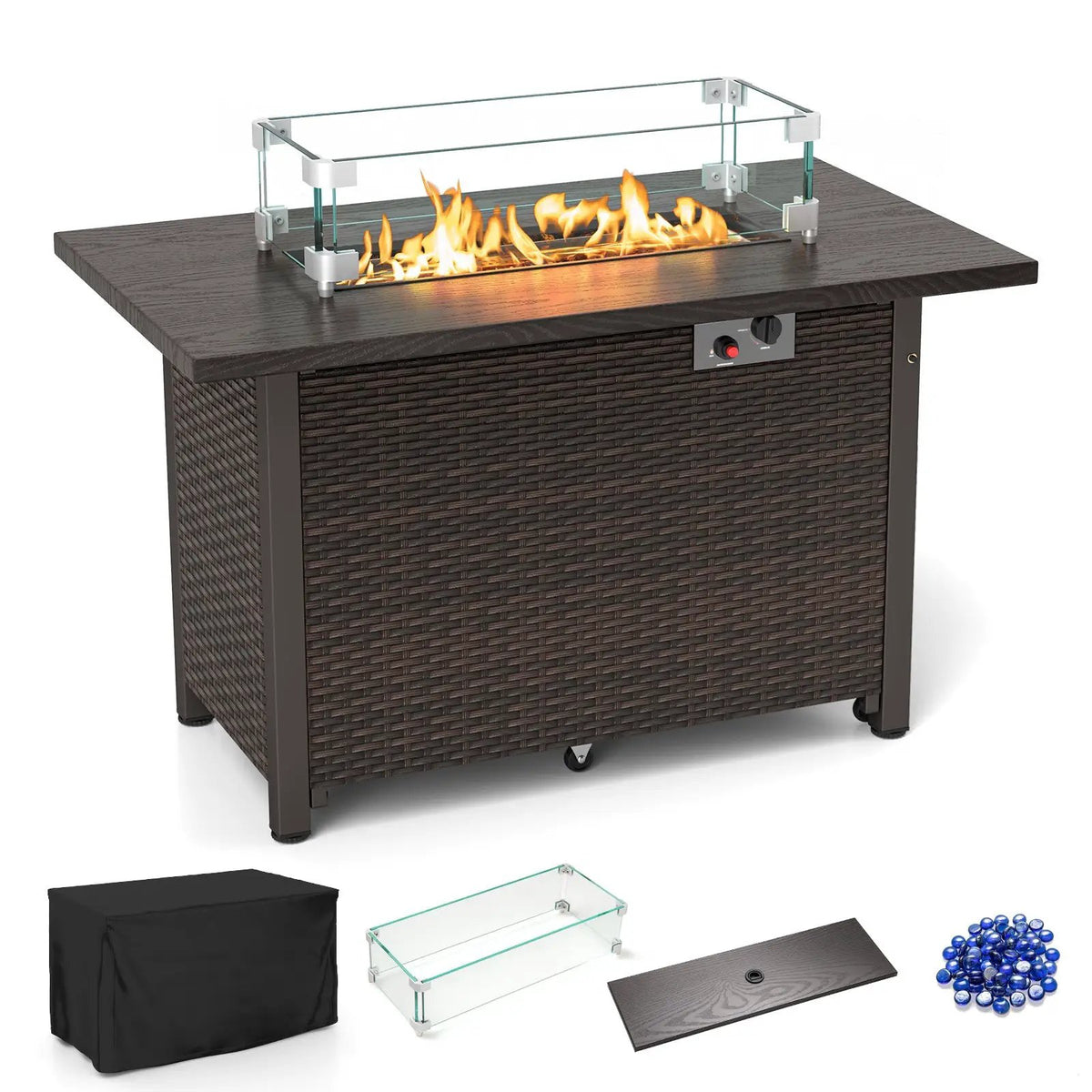 50000 BTU 2 Inch ropane Gas Fire Pit Table with Wind Guard and Glass Rocks, photo 3 of 9
