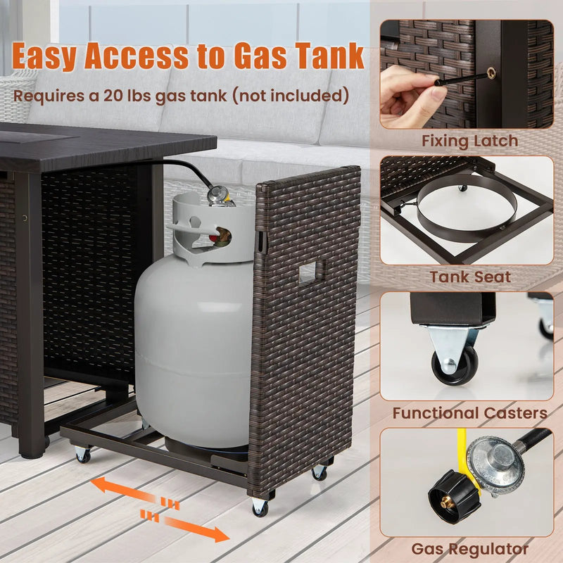 50000 BTU 2 Inch ropane Gas Fire Pit Table with Wind Guard and Glass Rocks by DirectDeals