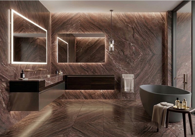 Rosa Namibia Polished Marble Slab Random room scene 3