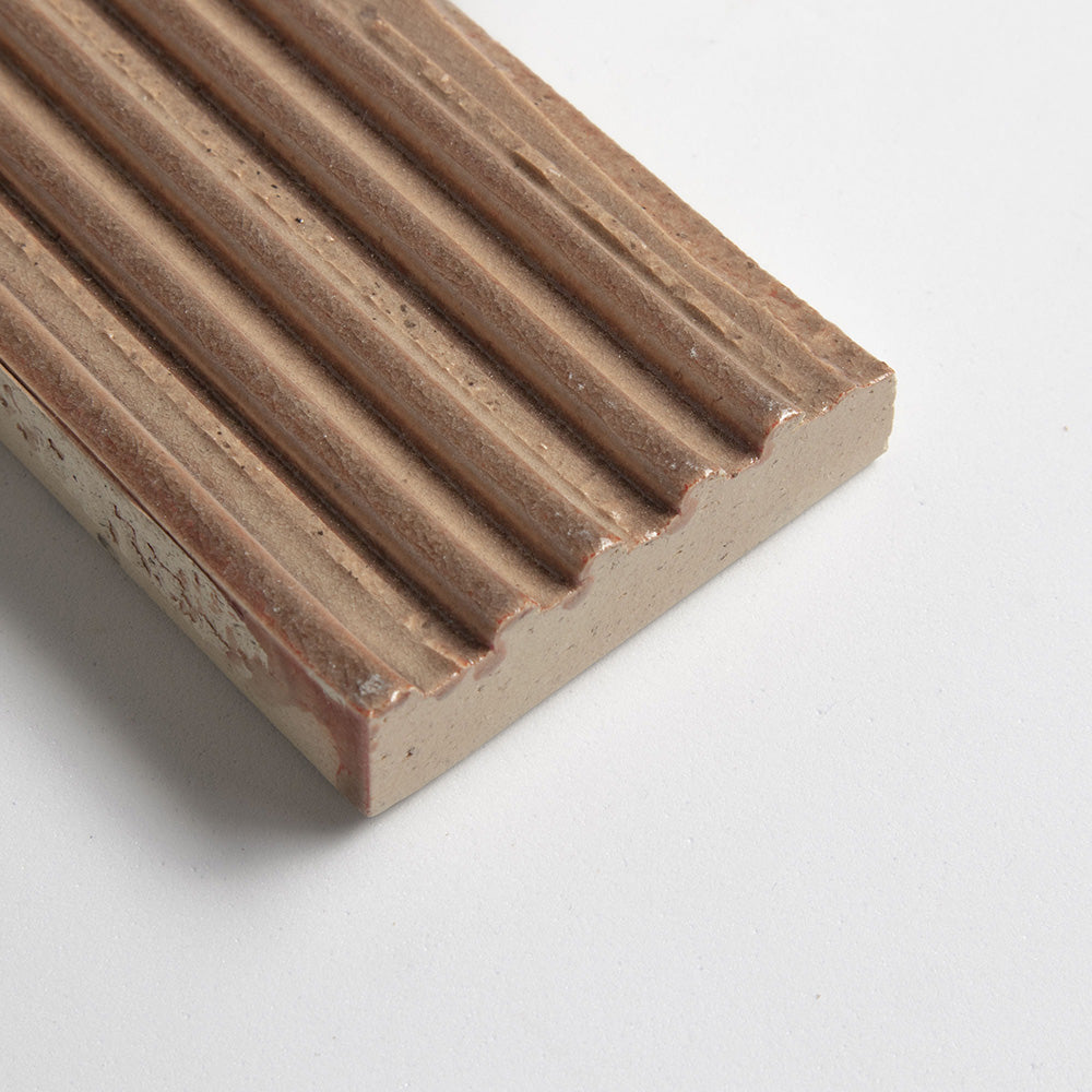 Rose Leather Fluted Thin Brick Tiles 2 1/4x7 9/16 Thin Brick Leather 2x8 Tiles — 2