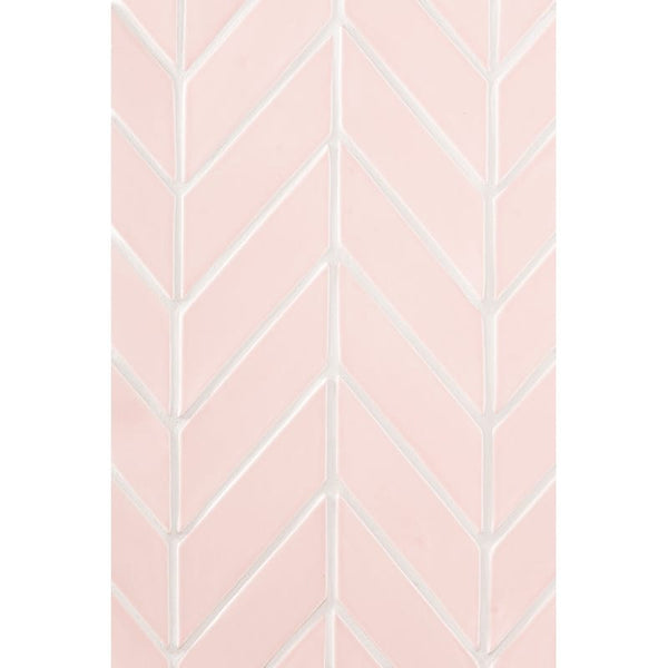 Blush Glossy Chevron Ceramic Tiles 2x6