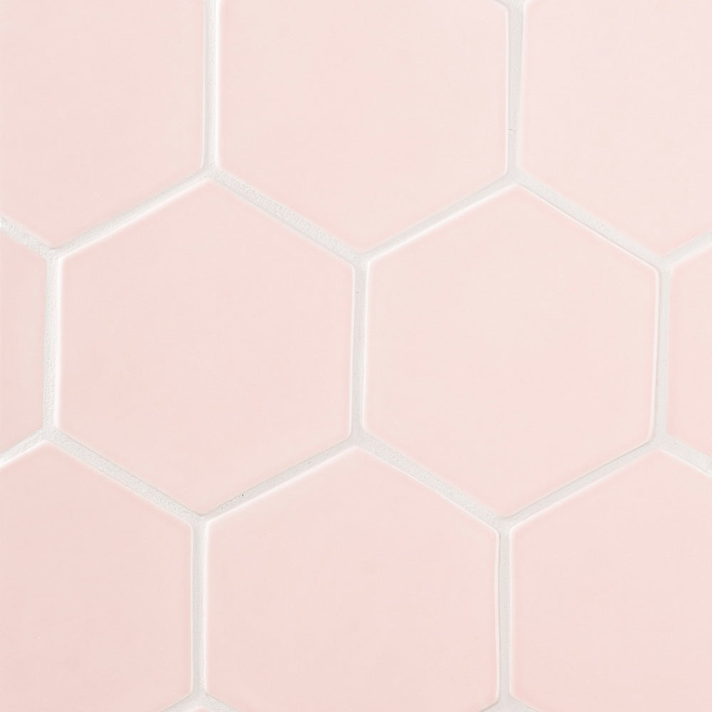 Blush Glossy Hexagon 5 Ceramic Tiles 5 Ceramic Glossy 6x6 Tiles — 2