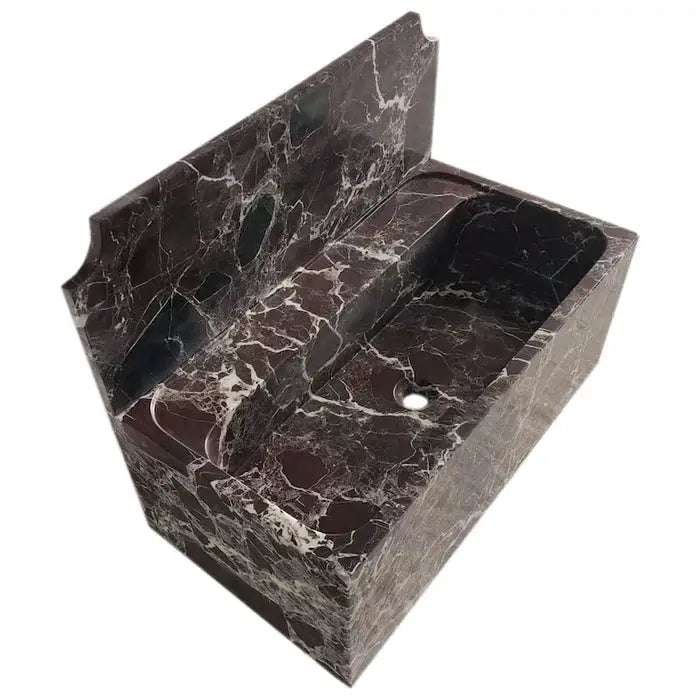 Rosso Levanto Deep Burgundy Marble Wall-Mount Bathroom Sink 30x16 With Backsplash by GobekDesign