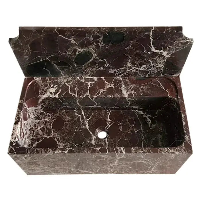 Rosso Levanto Deep Burgundy Marble Wall-Mount Bathroom Sink 30x16 With Backsplash by GobekDesign
