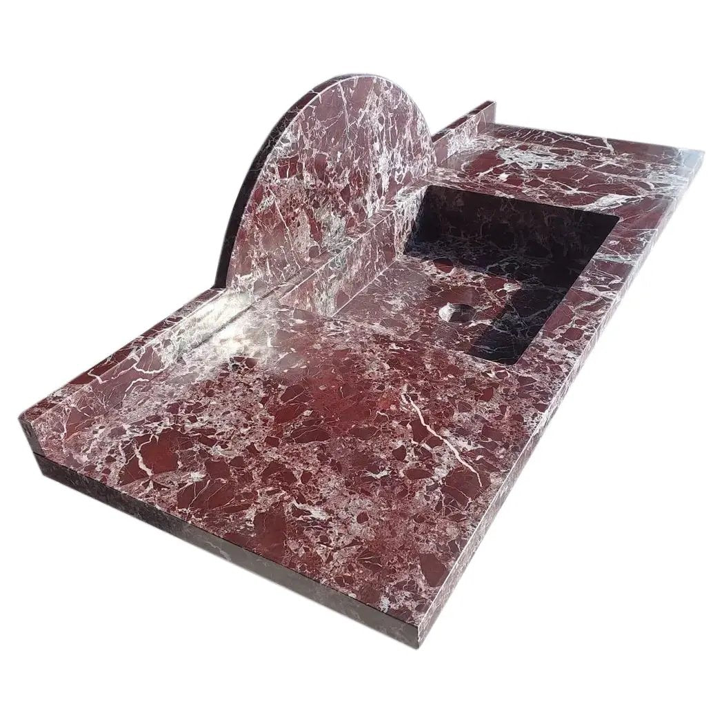 Rosso Levanto Red Marble Rectangular Wall-Mount Sink 52 inches by GobekDesign