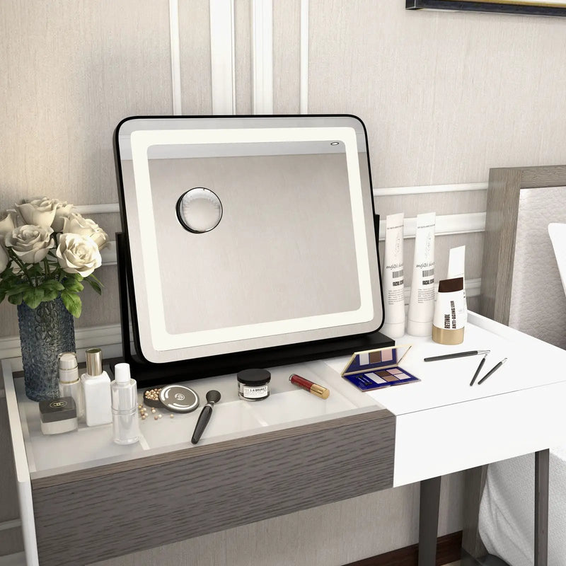 360¬∞ Rotatable Vanity Makeup Mirror with 3 Color Lighting Modes and Touch Control-Black by DirectDeals