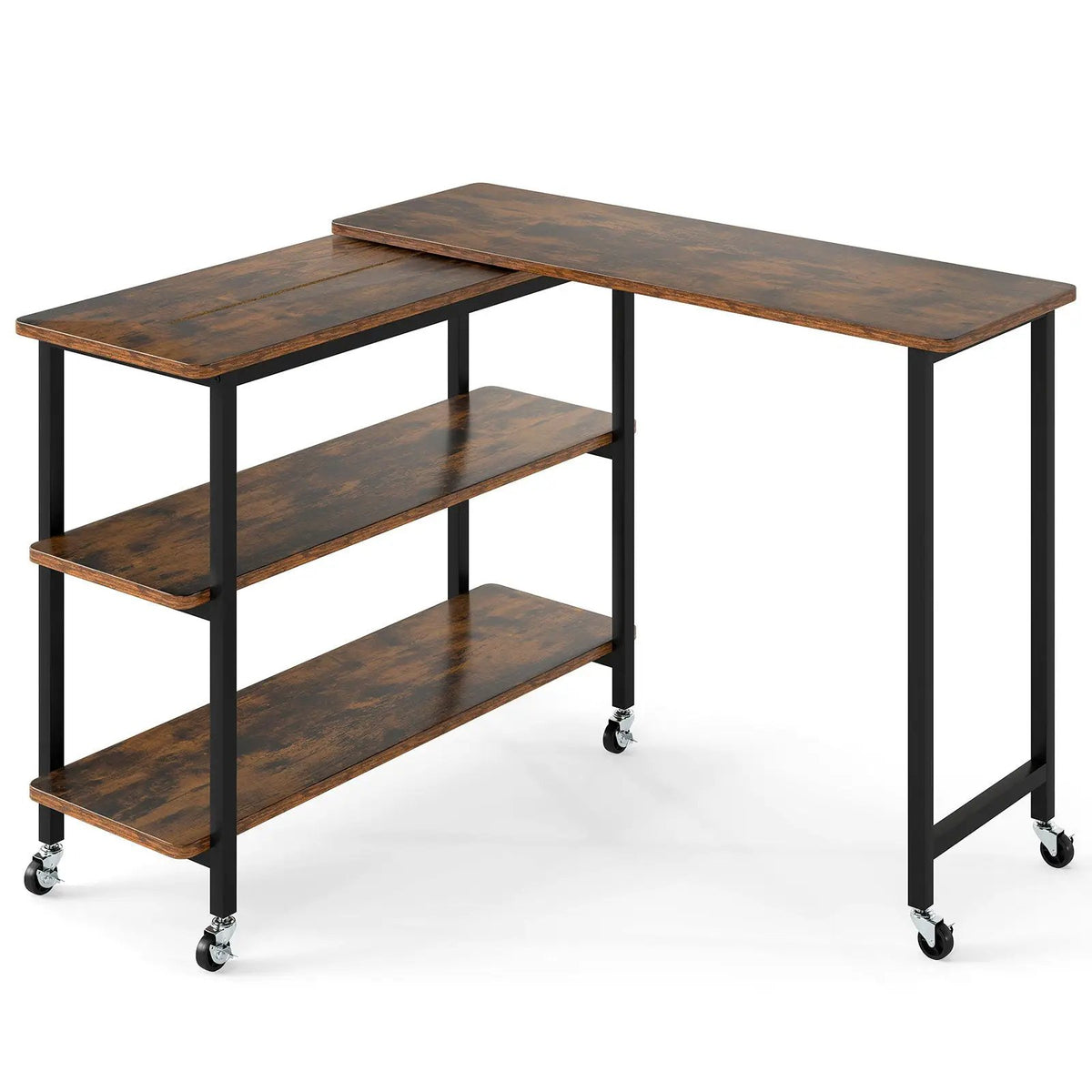 360° Rotating Sofa Side Table with Storage Shelves and Wheels, photo 3 of 11