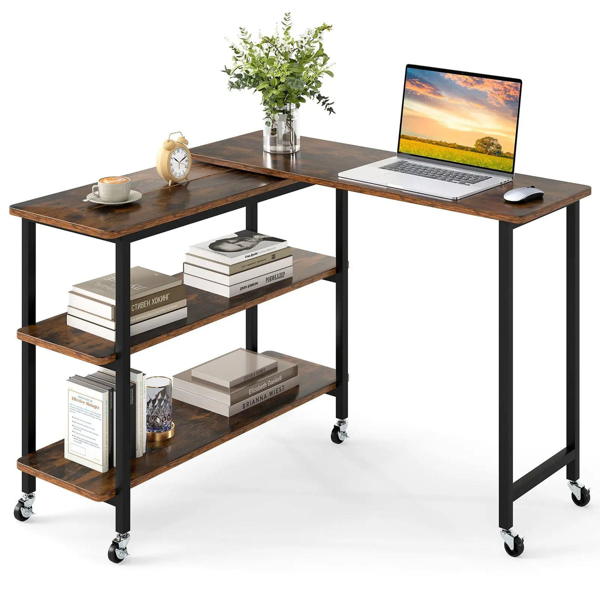 360° Rotating Sofa Side Table with Storage Shelves and Wheels, photo 4 of 11