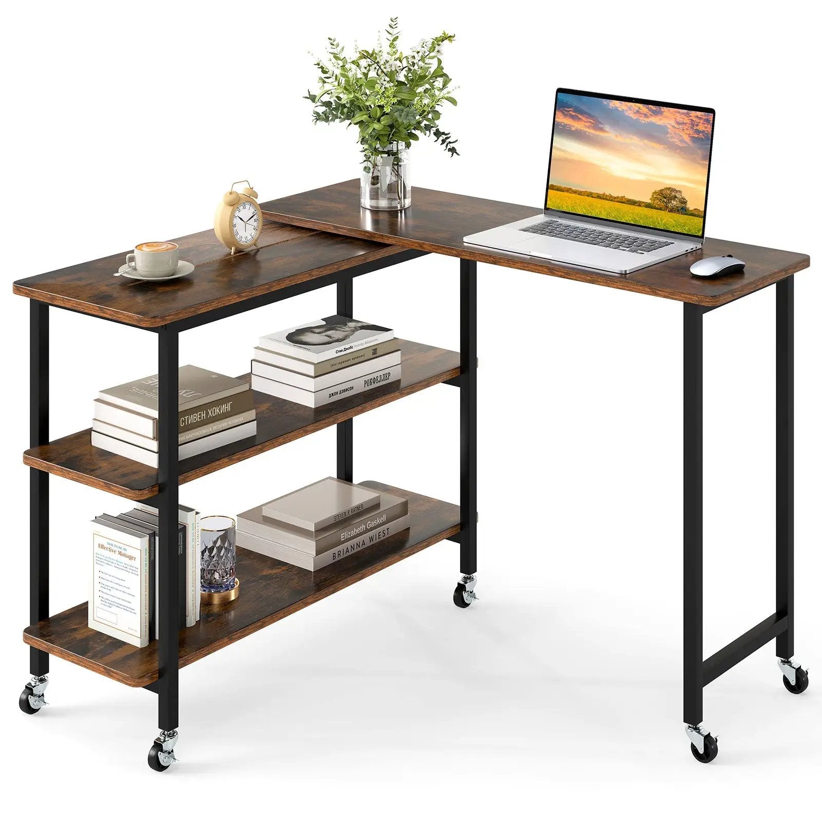 360° Rotating Sofa Side Table with Storage Shelves and Wheels by DirectDeals