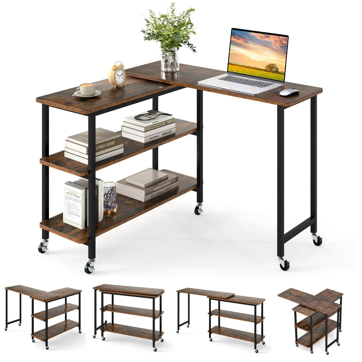 360° Rotating Sofa Side Table with Storage Shelves and Wheels, photo 7 of 11