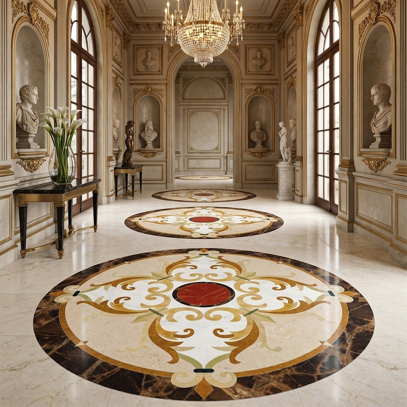 Round Aluminum Backed Multi Finish Delight Marble Medallions 48 Marble Multi Finish 48x48 Medallions — 2