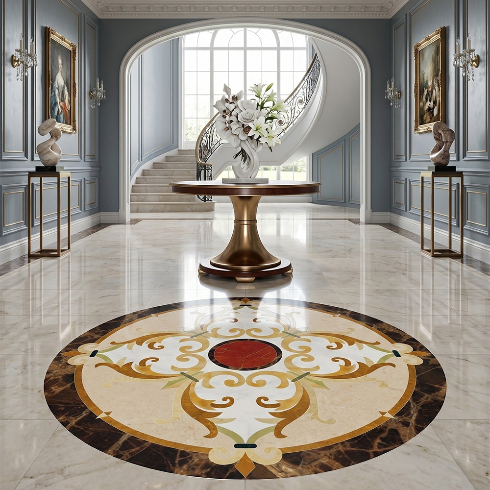 Round Aluminum Backed Multi Finish Delight Marble Medallions 48 Marble Multi Finish 48x48 Medallions — 4
