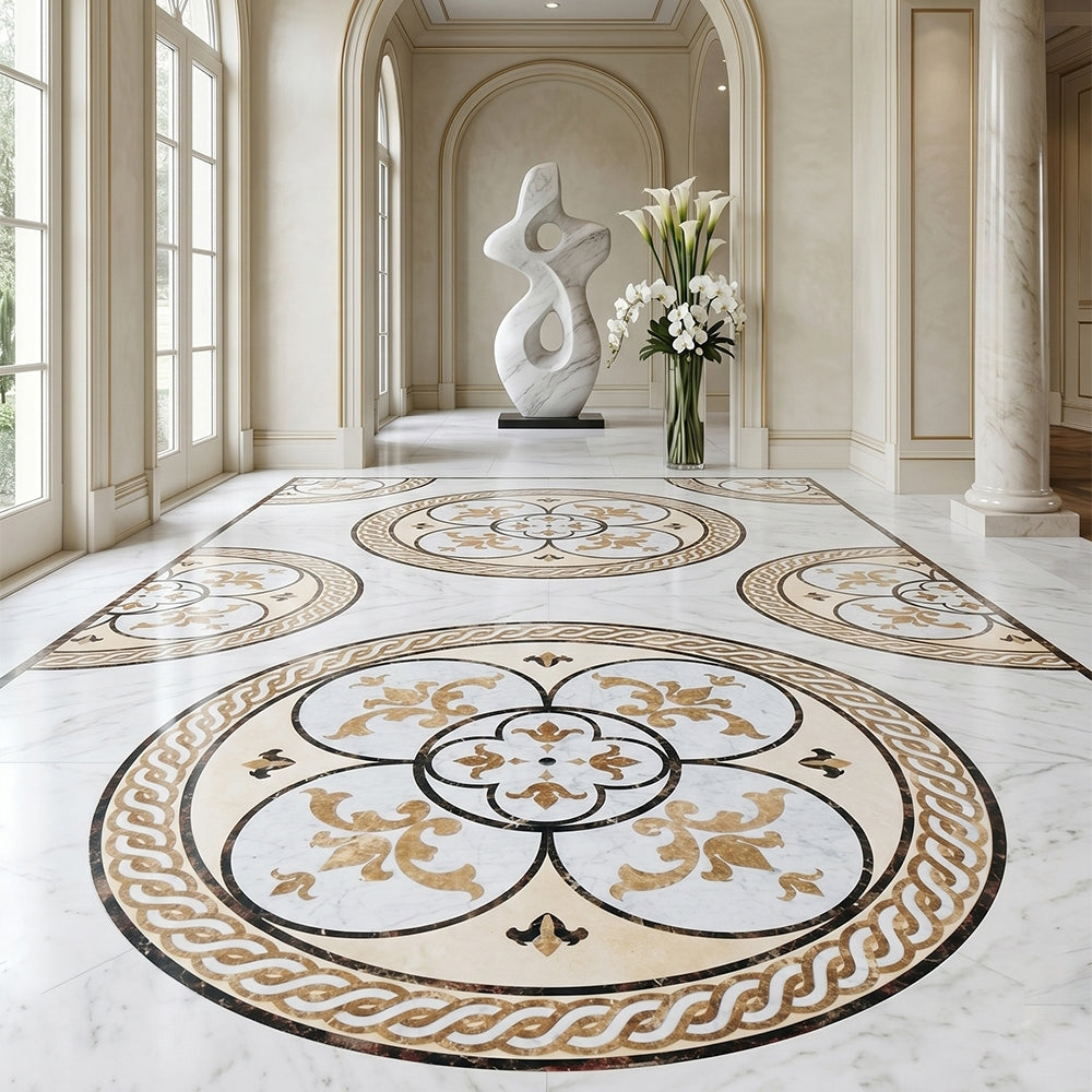 Round Aluminum Backed Multi Finish Diana Marble Medallions 48 Marble Multi Finish 48x48 Medallions — 3