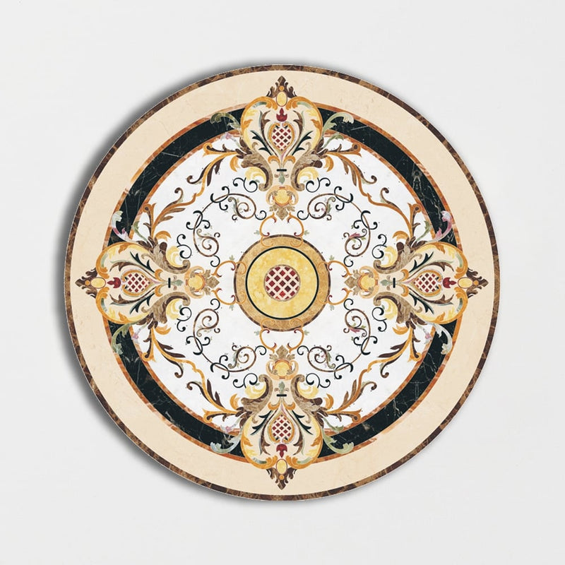 Round Aluminum Backed Multi Finish Flourishing Black Marble Medallions 48 Marble Multi Finish 48x48 Medallions