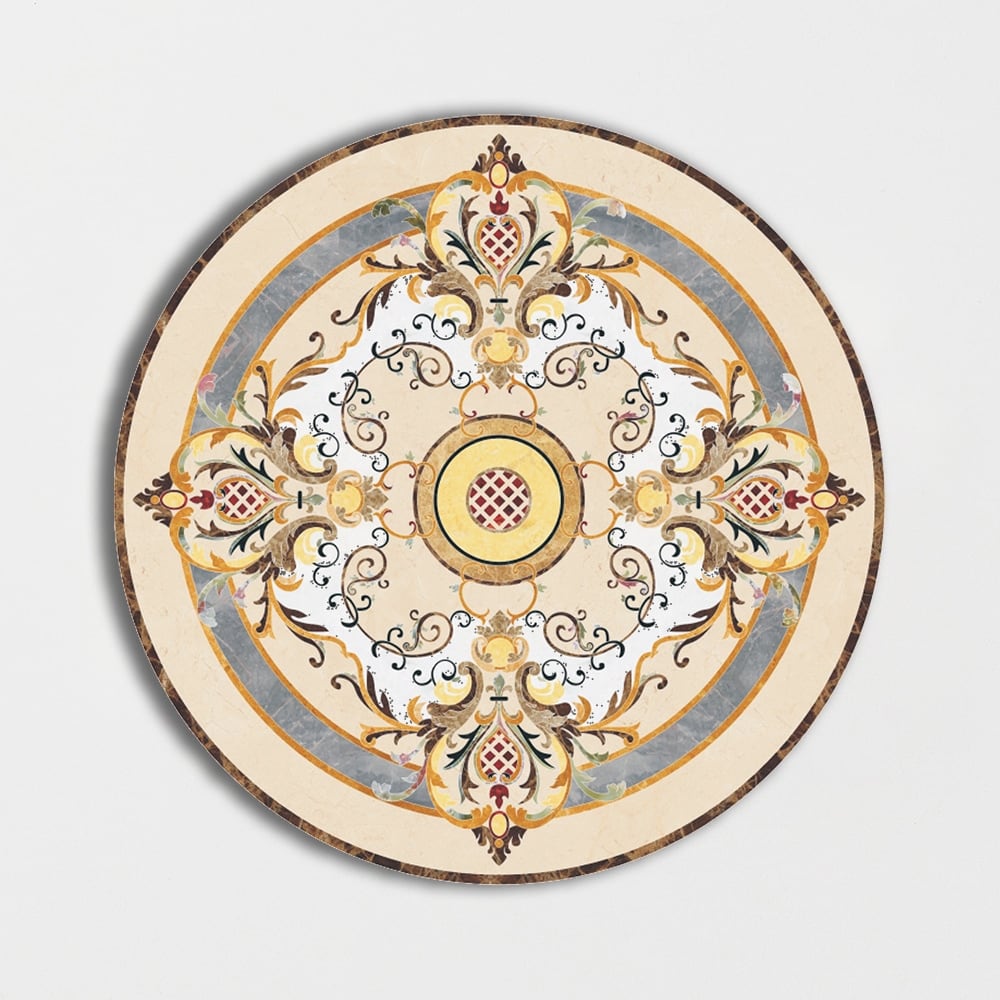 Round Aluminum Backed Multi Finish Flourishing Gray Marble Medallions 48 Marble Multi Finish 48x48 Medallions