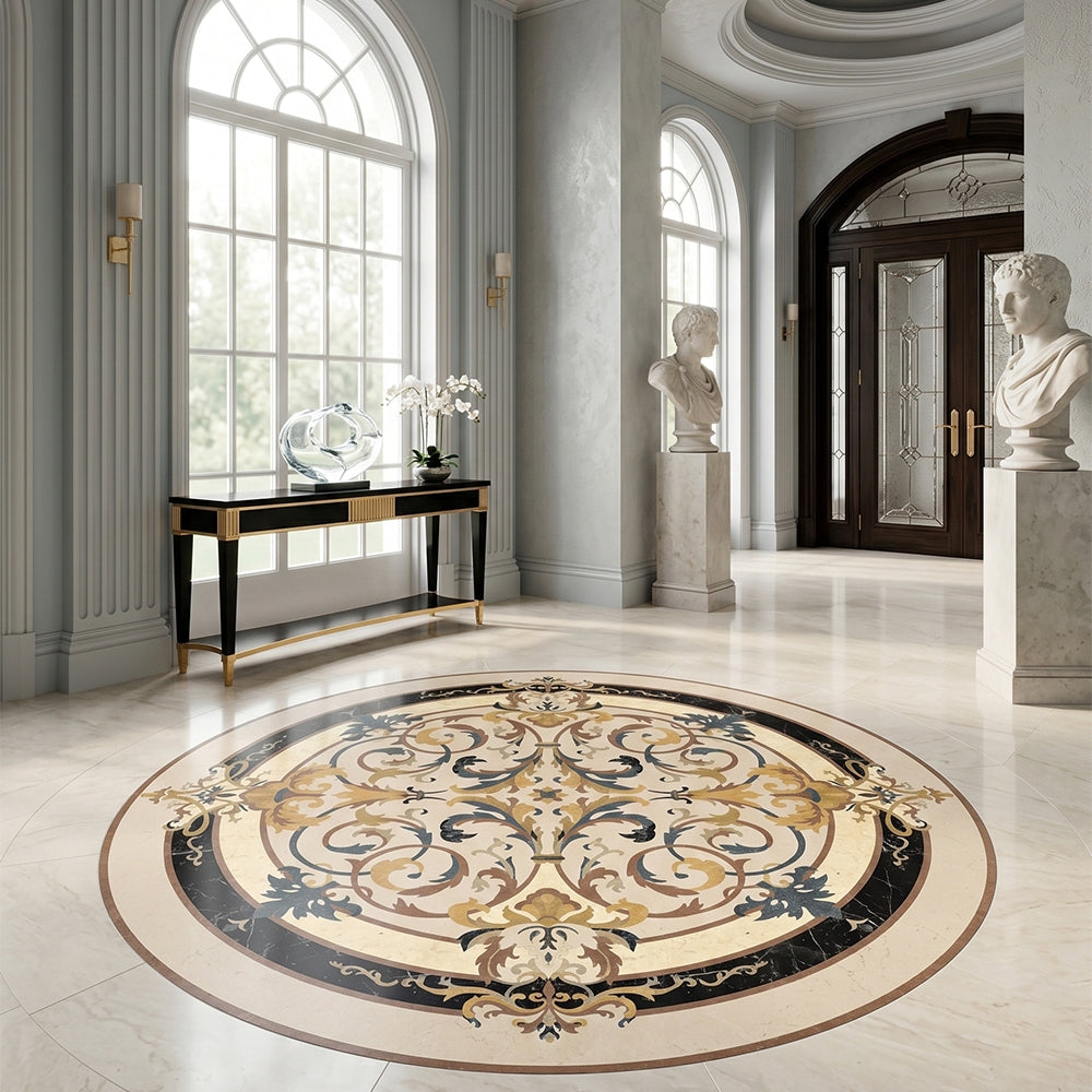 Round Aluminum Backed Multi Finish Lucerne Marble Medallions 60 Marble Multi Finish 48x48 Medallions — 3