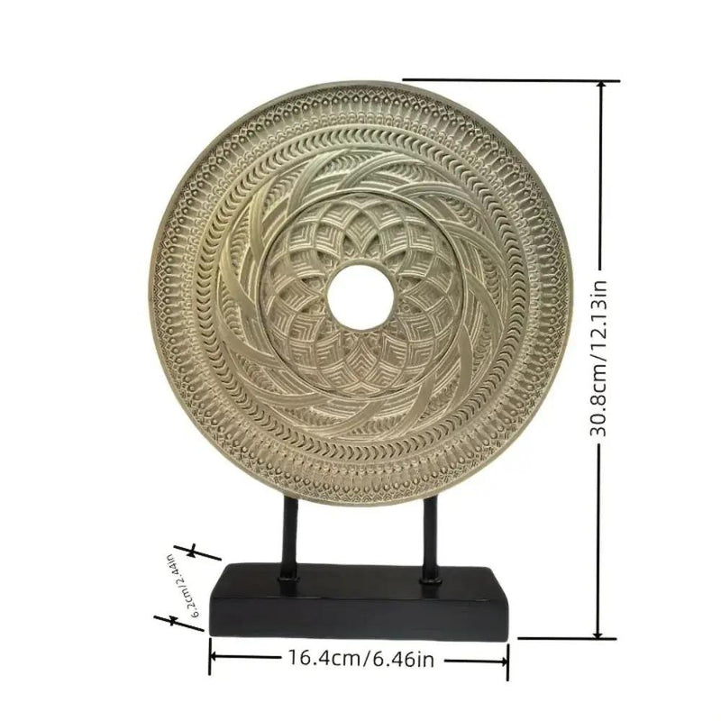 Handcrafted Round Wooden Decorative Disc Sculpture with Stand by House Of Avana