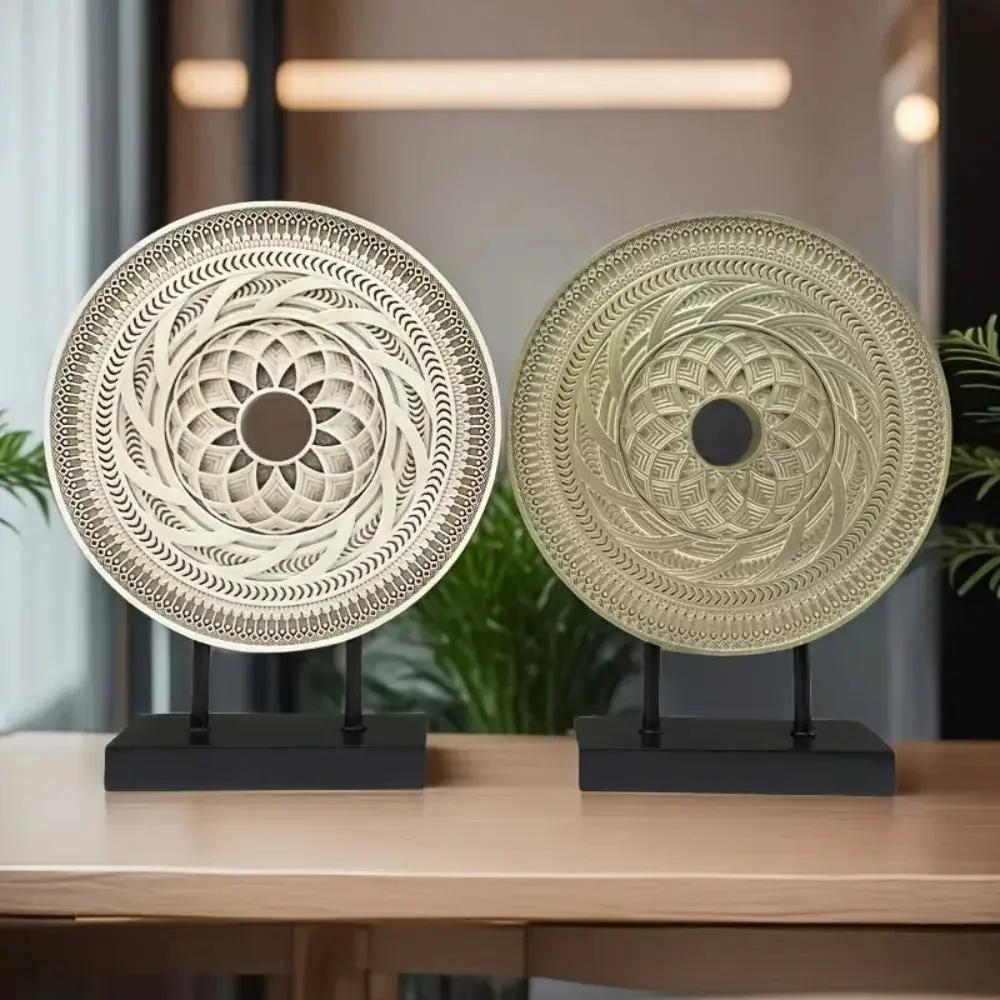 Handcrafted Round Wooden Decorative Disc Sculpture with Stand by House Of Avana