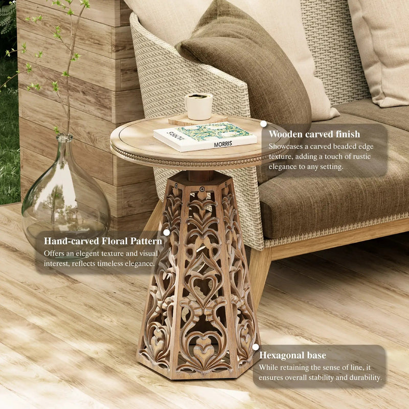 Round Table - Hand Carved Wood Small by House Of Avana