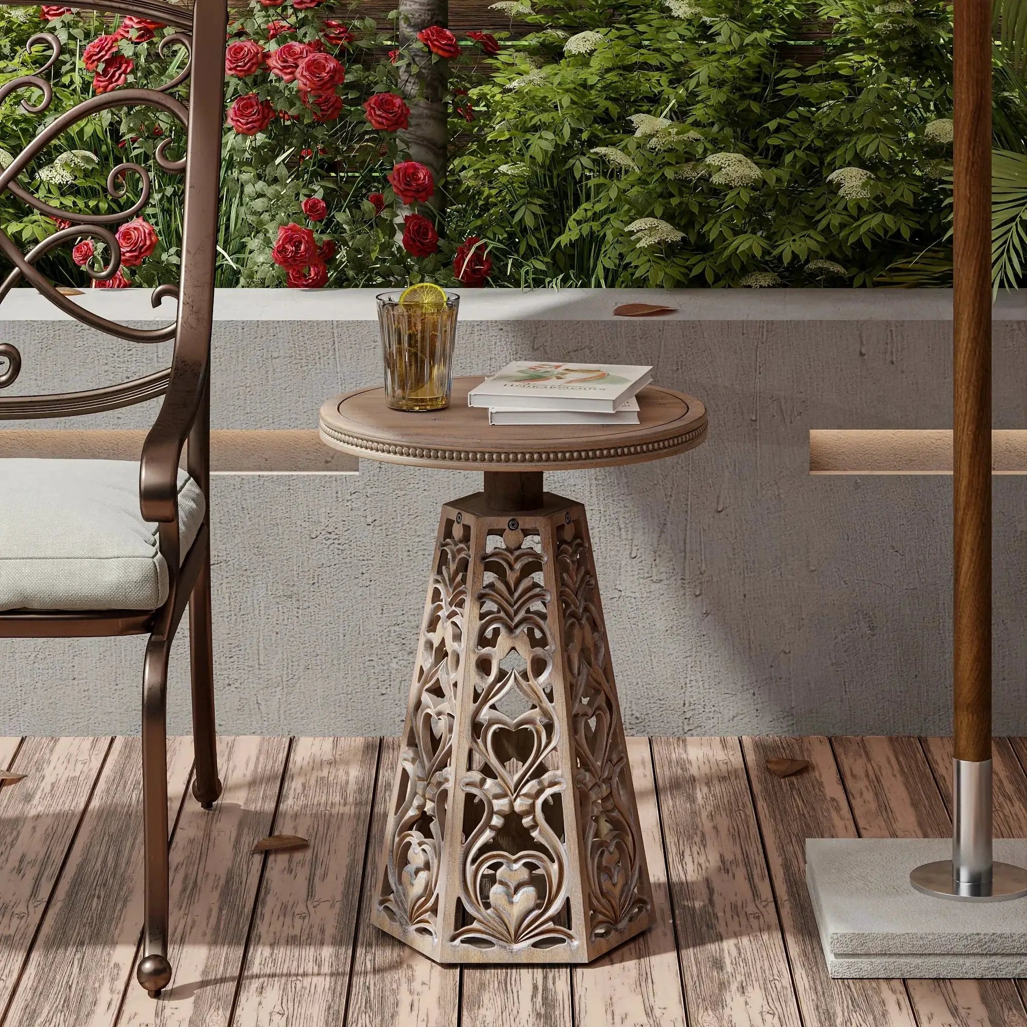 Round Table - Hand Carved Wood Small by House Of Avana