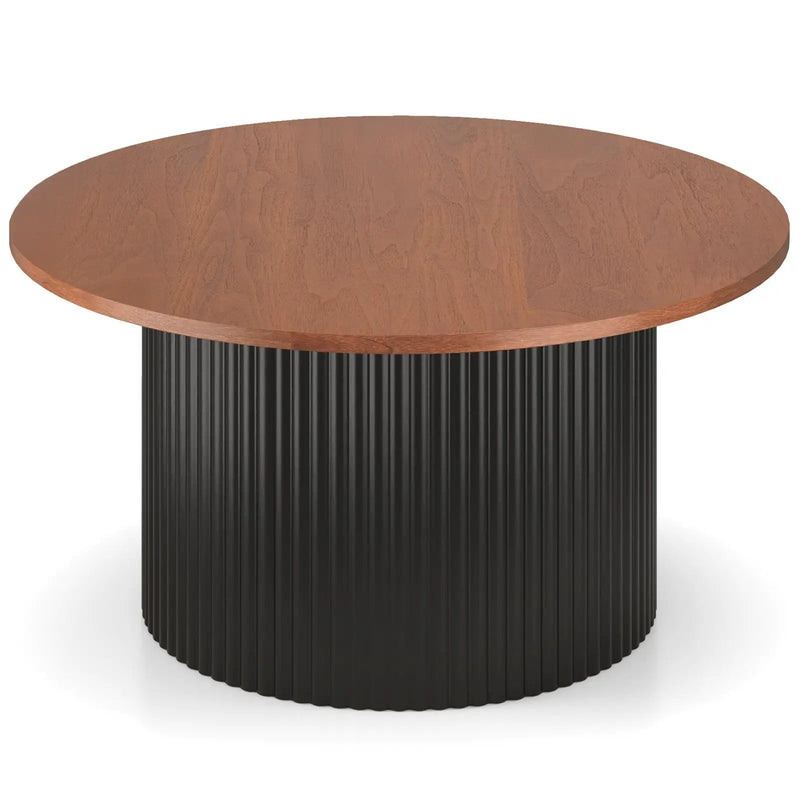 Round Coffee Table with Solid Wood Frame and Wooden Top-Walnut by DirectDeals
