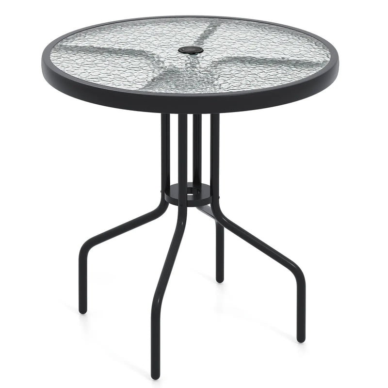 27.5 Inch Round Patio Dining Table with Rippled Tempered Glass Top for Backyard by DirectDeals