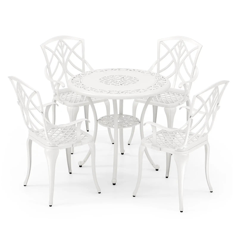 31.5 Inch Round Patio Dining Table for 4 Cast Aluminum with 2-Inch Umbrella Hole by DirectDeals
