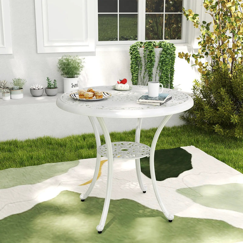 31.5 Inch Round Patio Dining Table for 4 Cast Aluminum with 2-Inch Umbrella Hole by DirectDeals