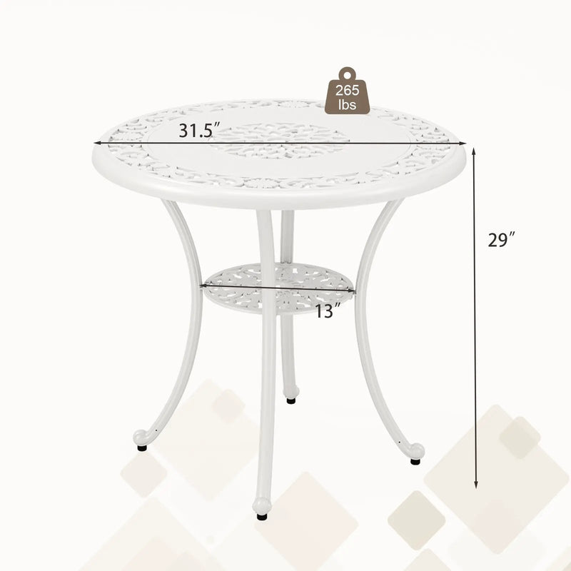 31.5 Inch Round Patio Dining Table for 4 Cast Aluminum with 2-Inch Umbrella Hole by DirectDeals