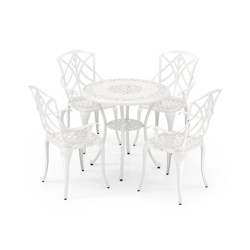 Set of 4 Cast Aluminum Patio Dining Chairs with Armrests and Decorative Patterns by DirectDeals