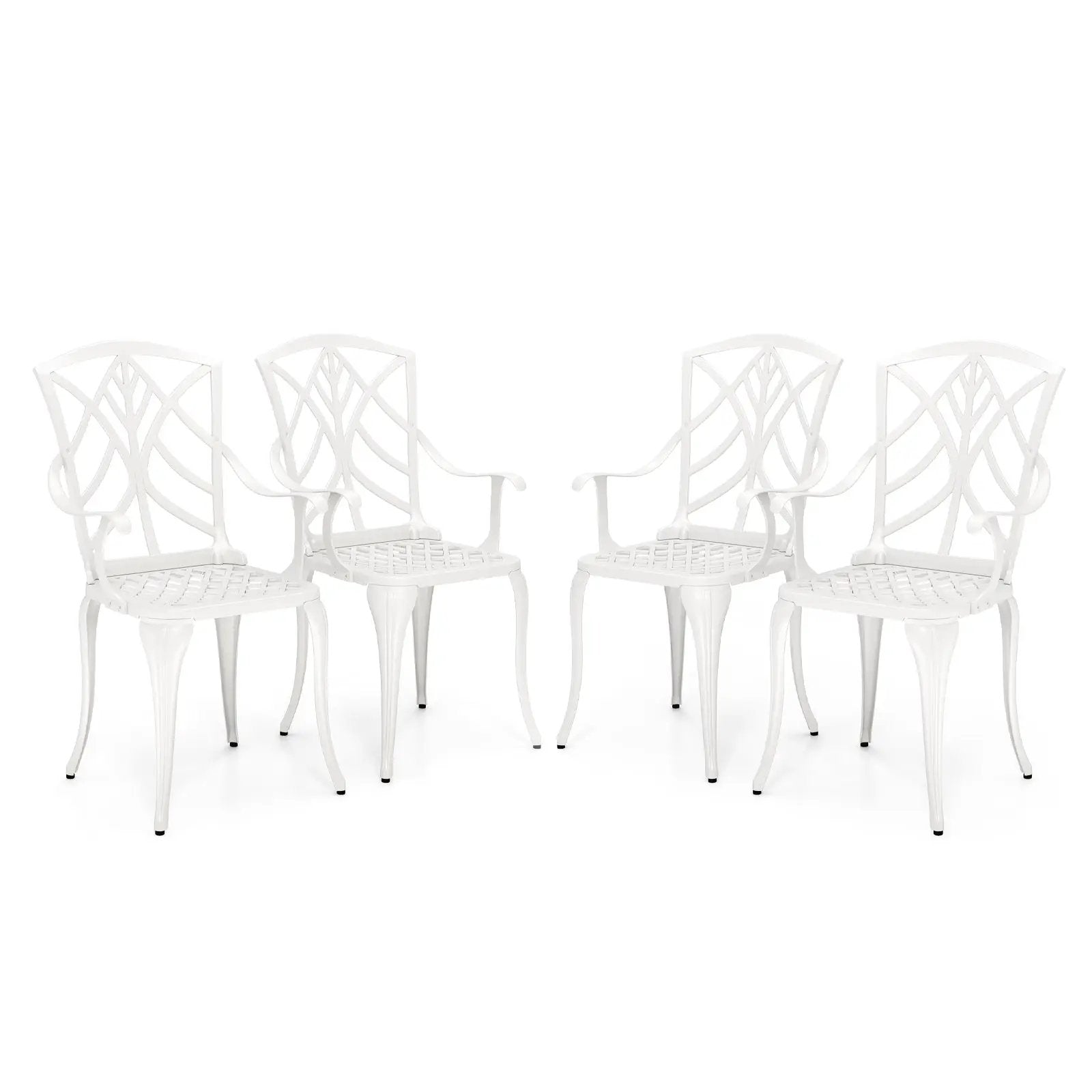 Set of 4 Cast Aluminum Patio Dining Chairs with Armrests and Decorative Patterns by DirectDeals