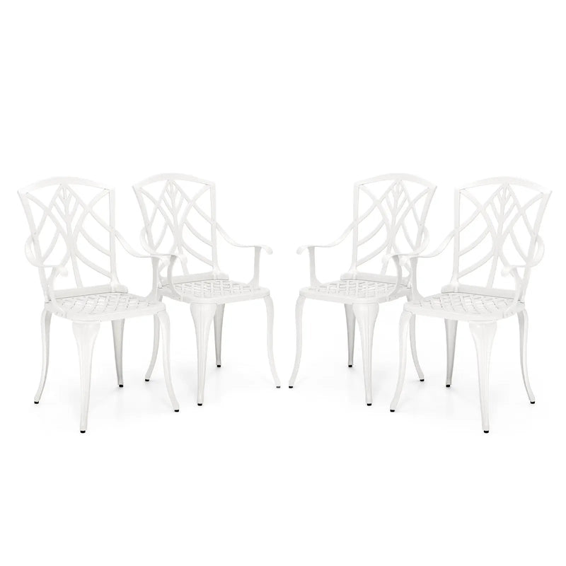 Set of 4 Cast Aluminum Patio Dining Chairs with Armrests and Decorative Patterns by DirectDeals