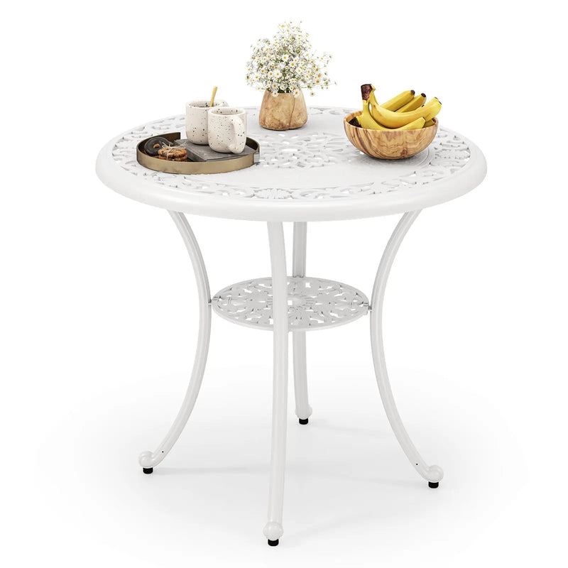 31.5 Inch Round Patio Dining Table for 4 Cast Aluminum with 2-Inch Umbrella Hole by DirectDeals
