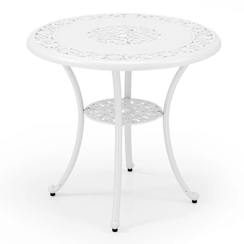31.5 Inch Round Patio Dining Table for 4 Cast Aluminum with 2-Inch Umbrella Hole by DirectDeals